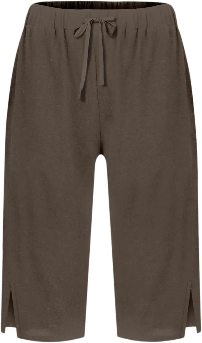 Linen Bermuda Shorts for Women Knee Length High Waisted Shorts 2025 Straight Leg Casual Summer Beach Pants with Pockets
