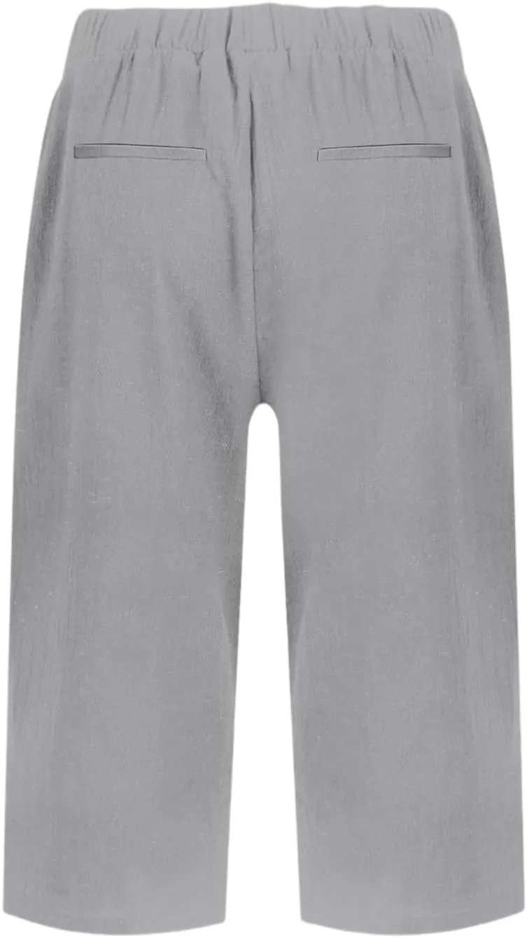 Linen Bermuda Shorts for Women Knee Length High Waisted Shorts 2025 Straight Leg Casual Summer Beach Pants with Pockets