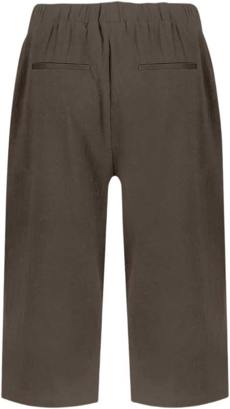 Linen Bermuda Shorts for Women Knee Length High Waisted Shorts 2025 Straight Leg Casual Summer Beach Pants with Pockets