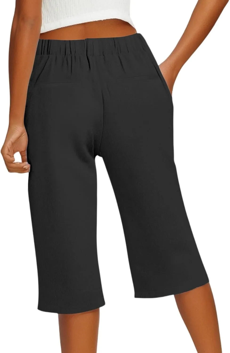 Linen Bermuda Shorts for Women Knee Length High Waisted Shorts 2025 Straight Leg Casual Summer Beach Pants with Pockets