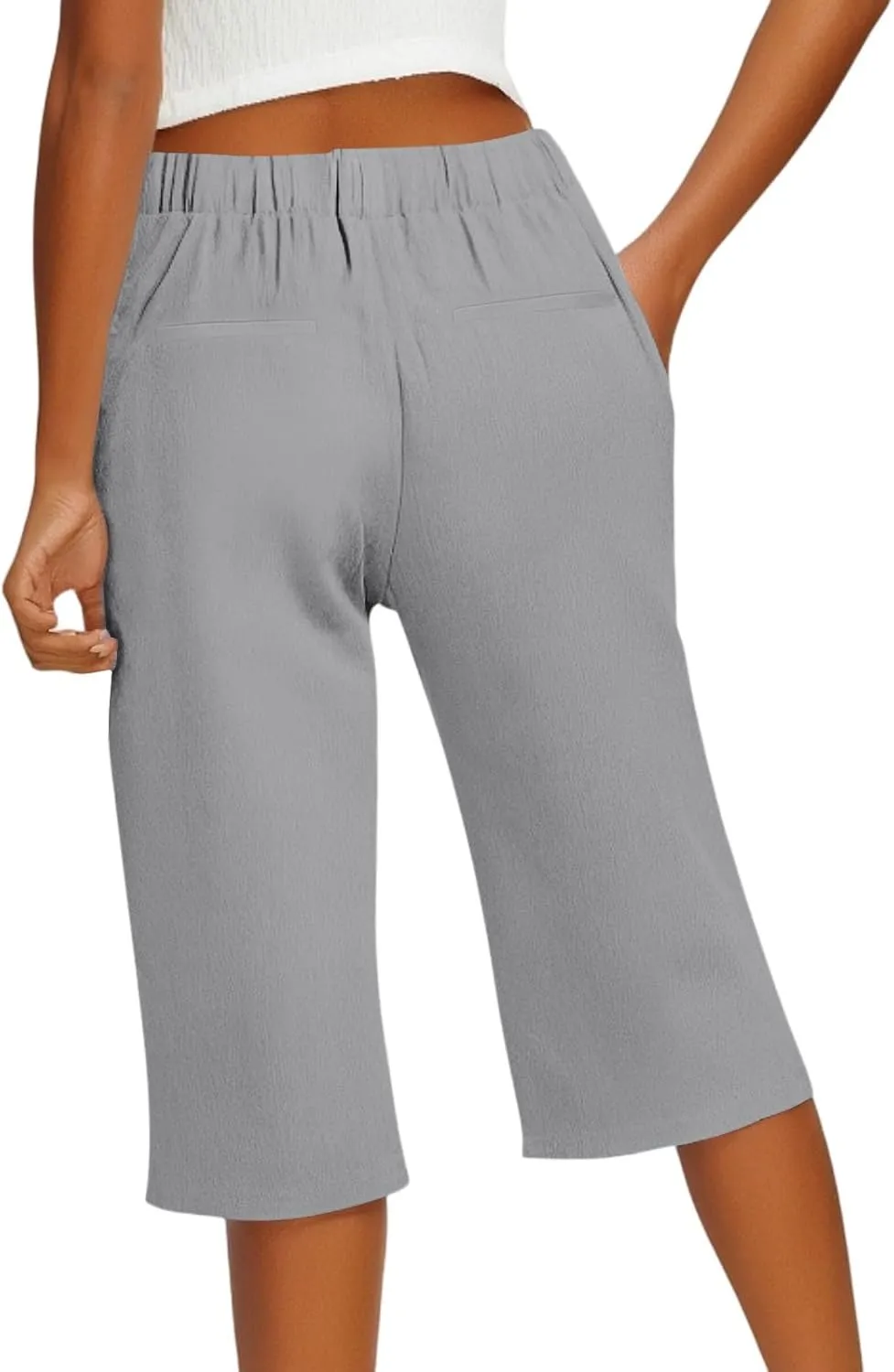 Linen Bermuda Shorts for Women Knee Length High Waisted Shorts 2025 Straight Leg Casual Summer Beach Pants with Pockets