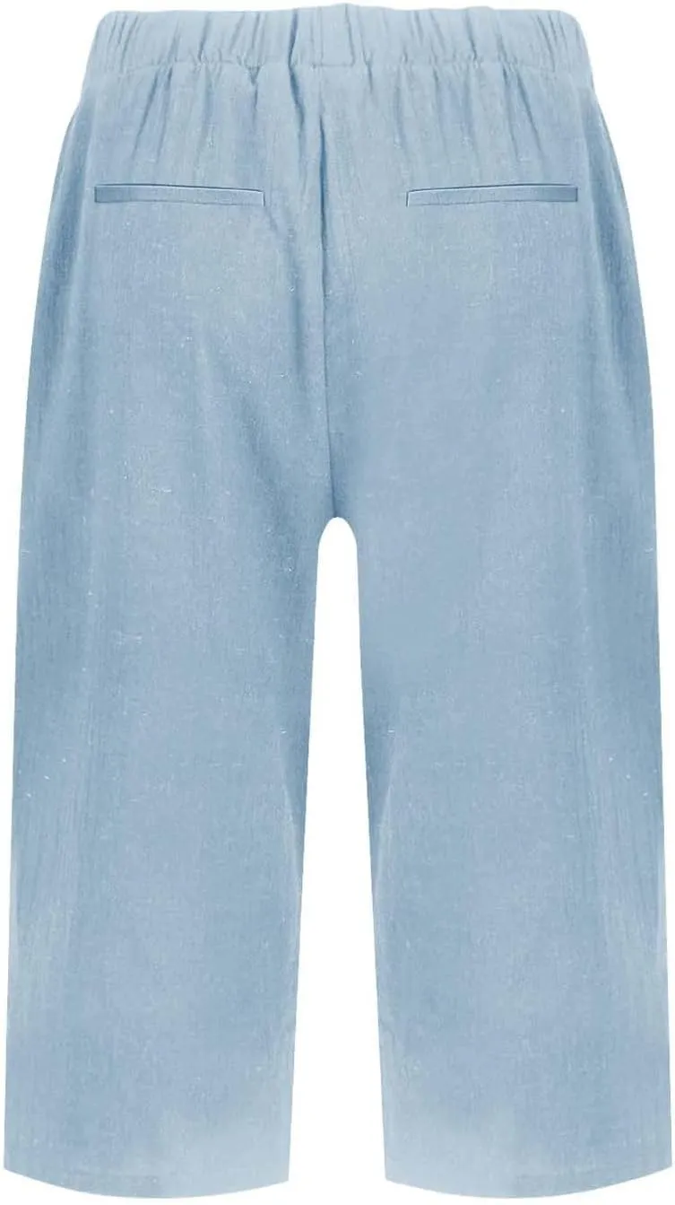 Linen Bermuda Shorts for Women Knee Length High Waisted Shorts 2025 Straight Leg Casual Summer Beach Pants with Pockets