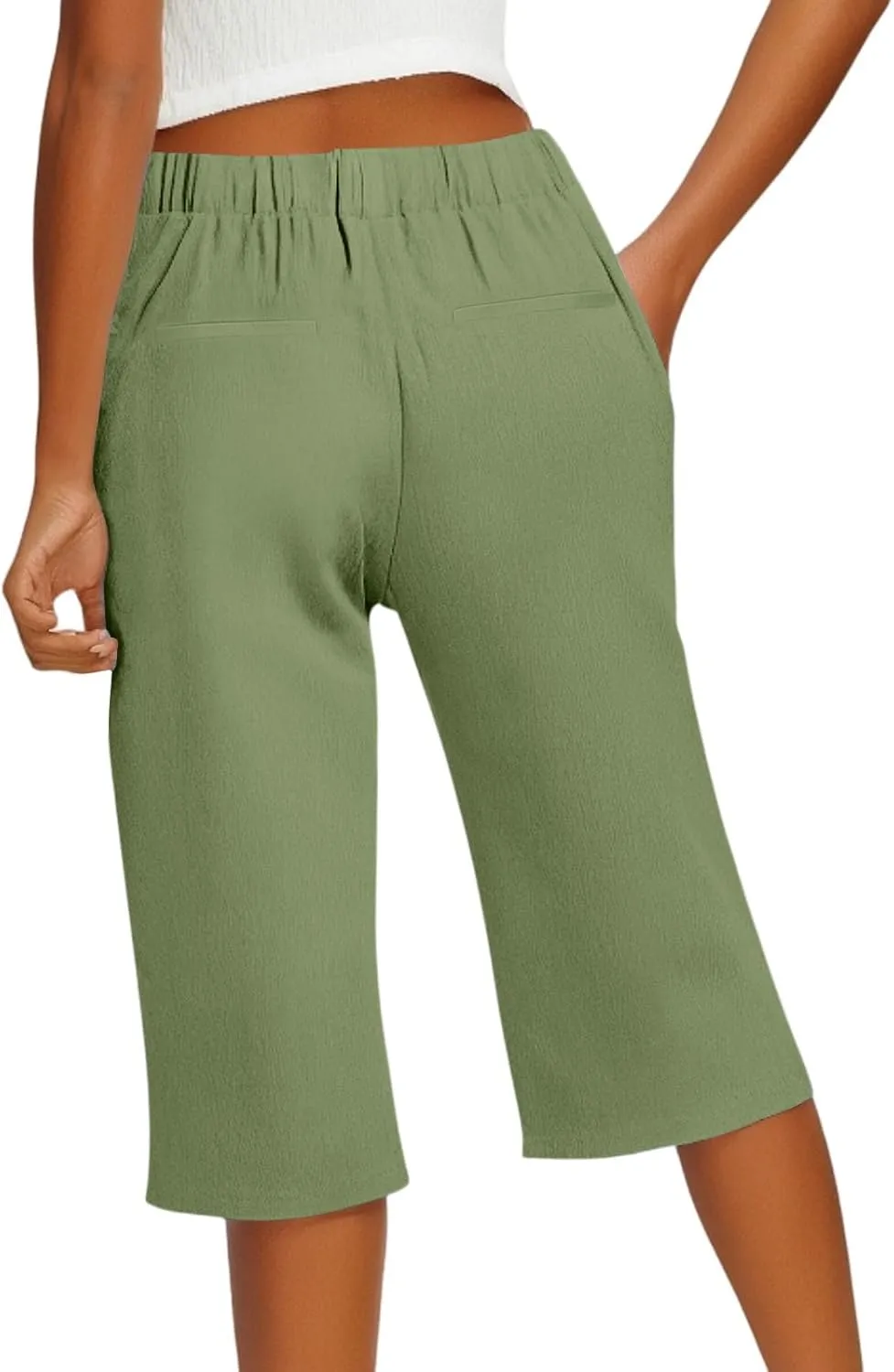Linen Bermuda Shorts for Women Knee Length High Waisted Shorts 2025 Straight Leg Casual Summer Beach Pants with Pockets