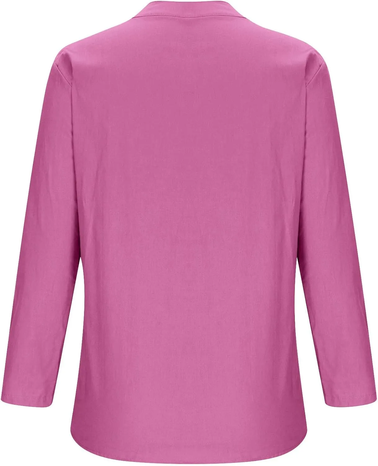 Linen Shirts for Women 3/4 Sleeve V Neck Solid Color Loose Blouses Buttons Plus Size Fit T-Shirts Summer Holiday Tops