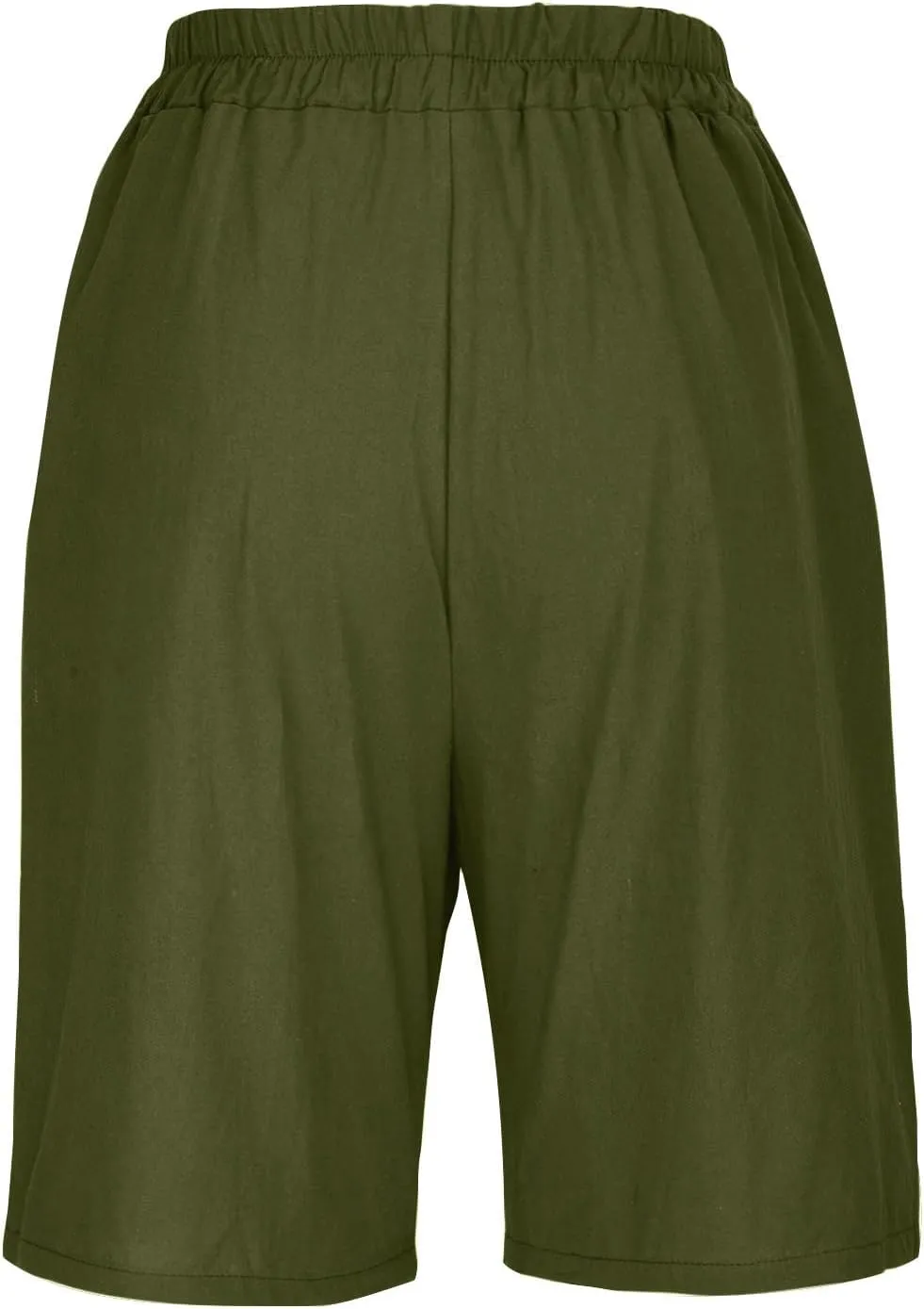 Linen Shorts for Women High Waisted Bermuda Shorts Elastic Waist Summer Pants Wide Leg Short Pants with Pockets 2025