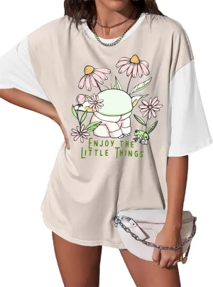 Magical Planet Shirt Women Flowers Floral Graphic Print Tshirt Magic Science Fiction Tees Casual Short Sleeve