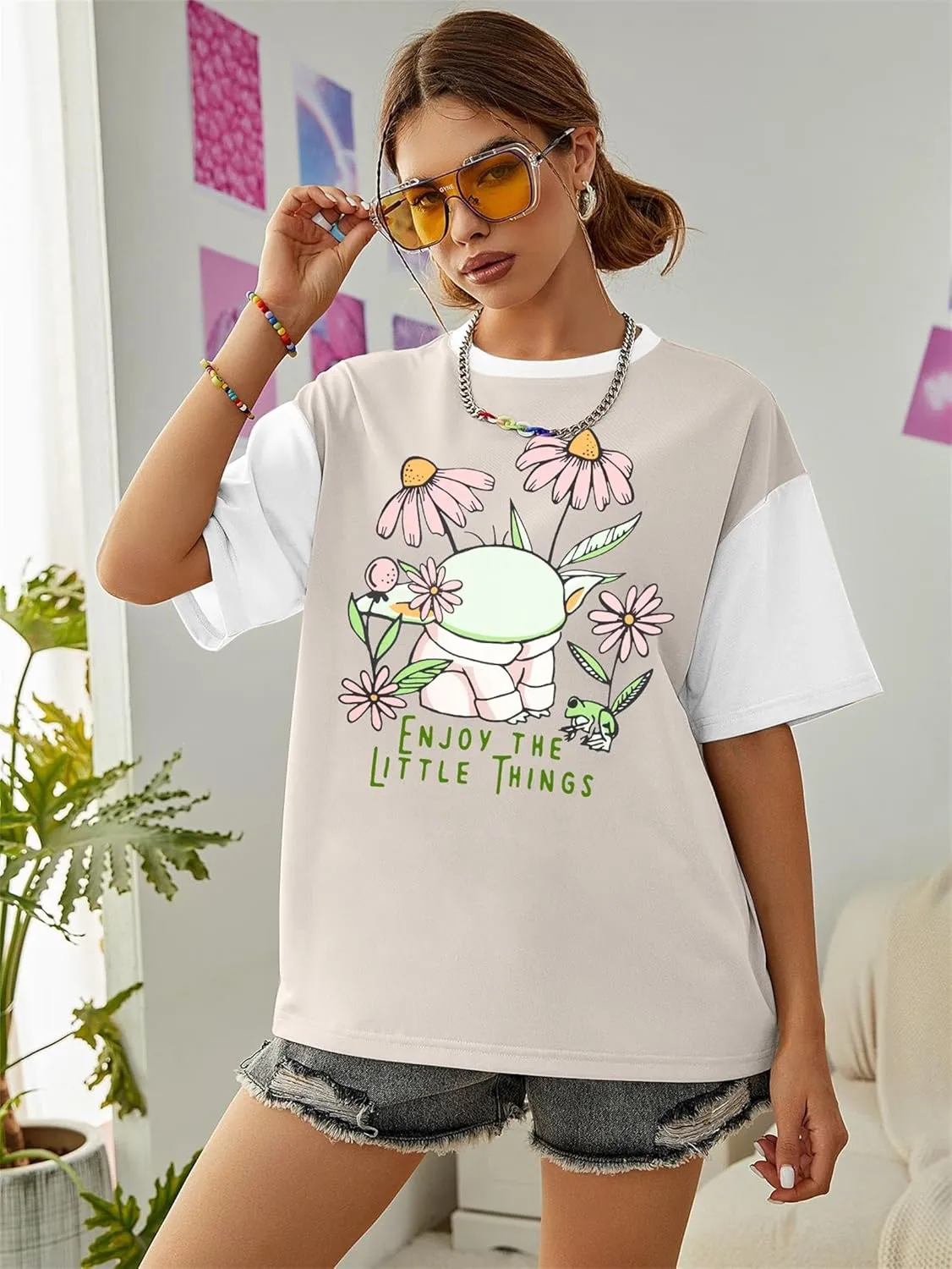 Magical Planet Shirt Women Flowers Floral Graphic Print Tshirt Magic Science Fiction Tees Casual Short Sleeve