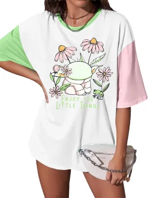 Magical Planet Shirt Women Flowers Floral Graphic Print Tshirt Magic Science Fiction Tees Casual Short Sleeve