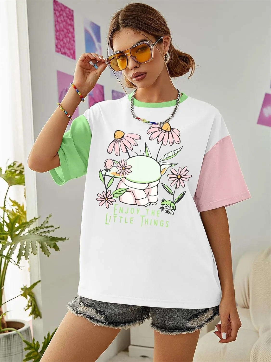 Magical Planet Shirt Women Flowers Floral Graphic Print Tshirt Magic Science Fiction Tees Casual Short Sleeve