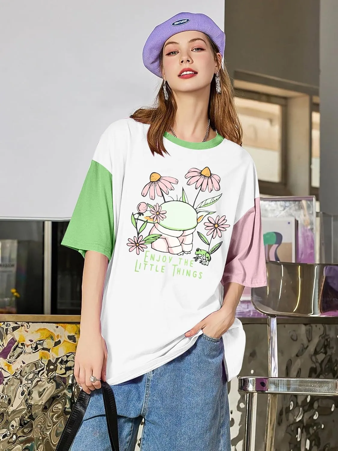 Magical Planet Shirt Women Flowers Floral Graphic Print Tshirt Magic Science Fiction Tees Casual Short Sleeve