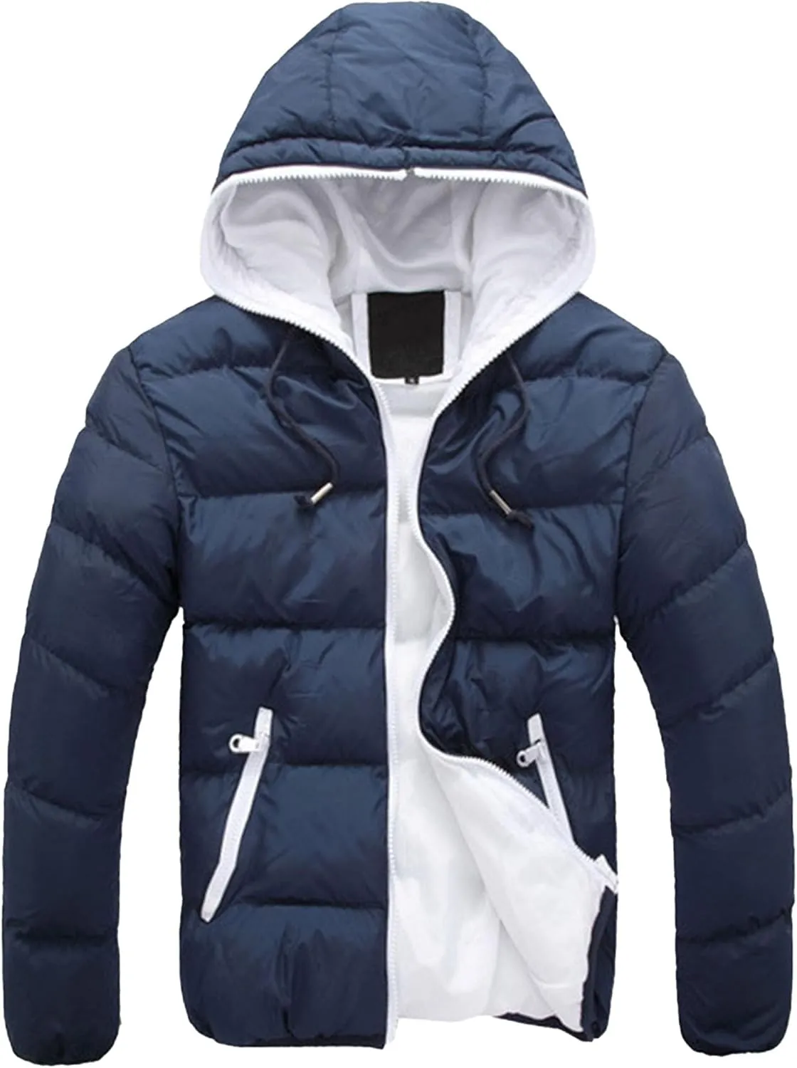 Maiyifu-GJ Men Hooded Winter Down Jackets Coat Thicken Padded Parka Warm Outerwear Lightweight Waterproof Hiking Coat