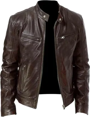 Maiyifu-GJ Men's Faux Leather Jacket Stand Collar Motorcycle Leather Jackets Casual Lightweight Zip Up Biker Coat