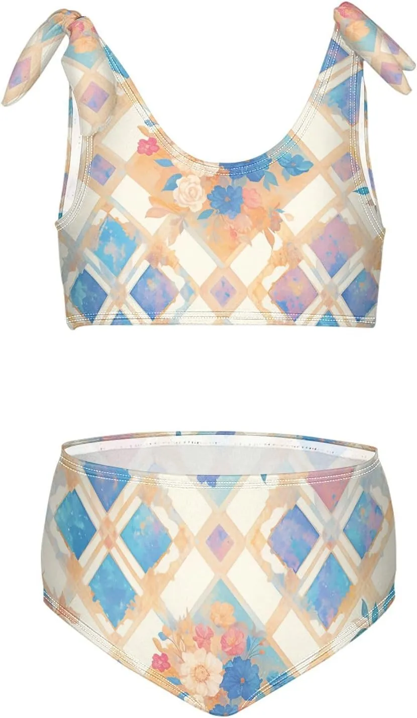 Mandala Lattice Girls 2 Piecing Kids Bikini Set Beach Swimsuit Swimming Suits Adjustable Shoulder Strap