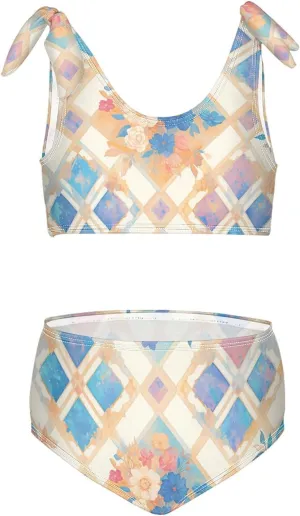Mandala Lattice Girls 2 Piecing Kids Bikini Set Beach Swimsuit Swimming Suits Adjustable Shoulder Strap