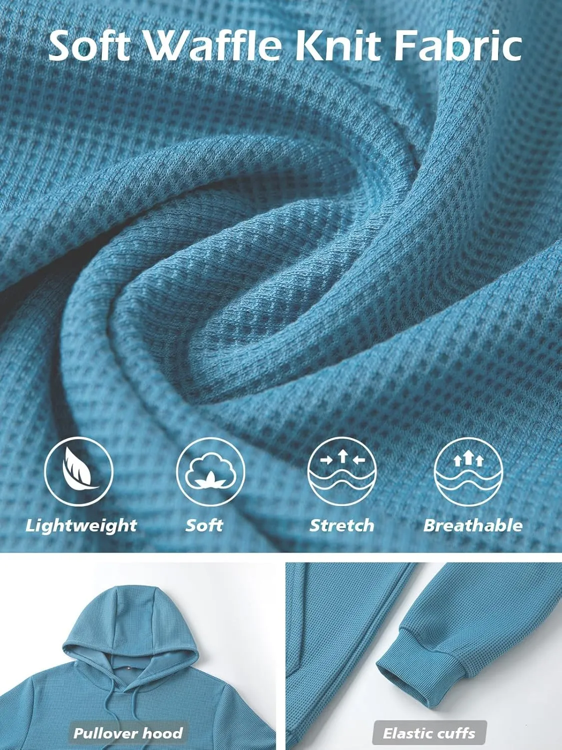 MANSDOUR Men's Hoodie Casual Long Sleeve Waffle Knit Drawstring Hoodies Pullover Sweatshirts With Pocket