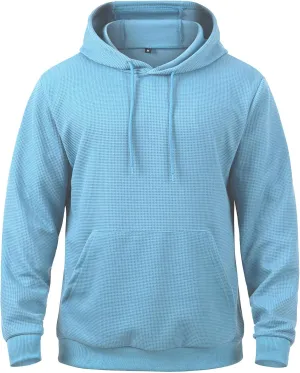 MANSDOUR Men's Hoodie Casual Long Sleeve Waffle Knit Drawstring Hoodies Pullover Sweatshirts With Pocket