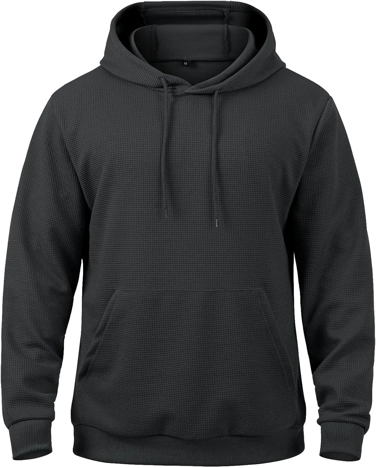 MANSDOUR Men's Hoodie Casual Long Sleeve Waffle Knit Drawstring Hoodies Pullover Sweatshirts With Pocket
