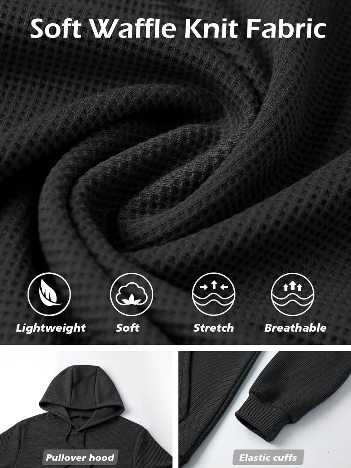 MANSDOUR Men's Hoodie Casual Long Sleeve Waffle Knit Drawstring Hoodies Pullover Sweatshirts With Pocket