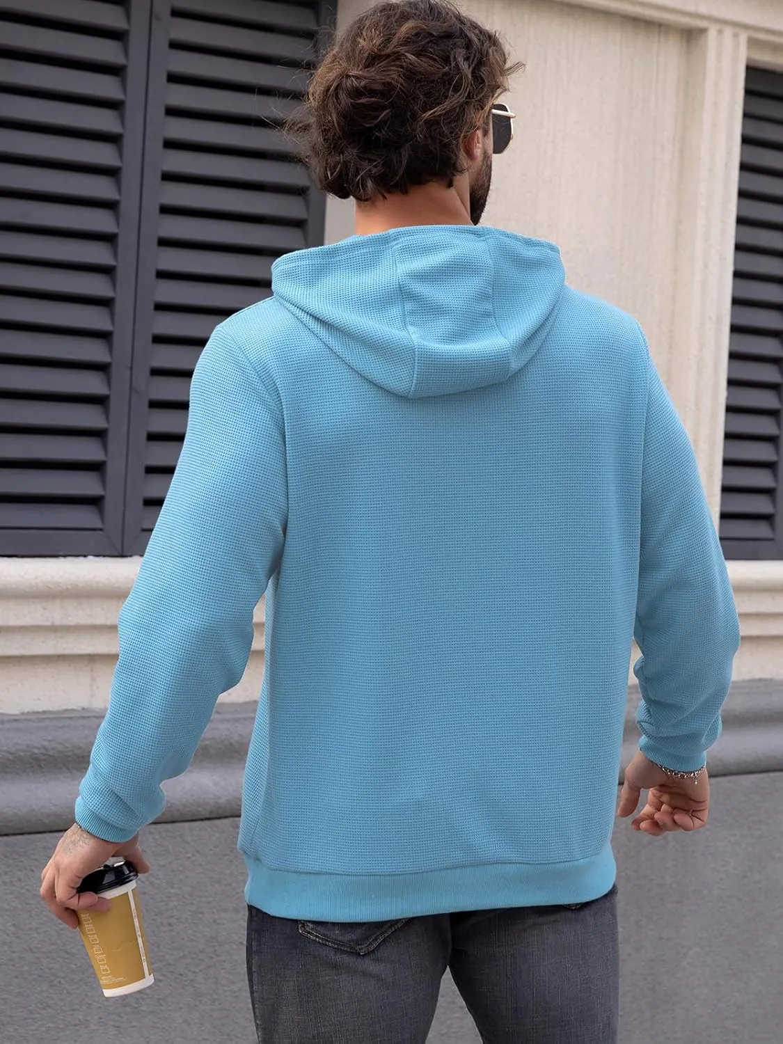 MANSDOUR Men's Hoodie Casual Long Sleeve Waffle Knit Drawstring Hoodies Pullover Sweatshirts With Pocket