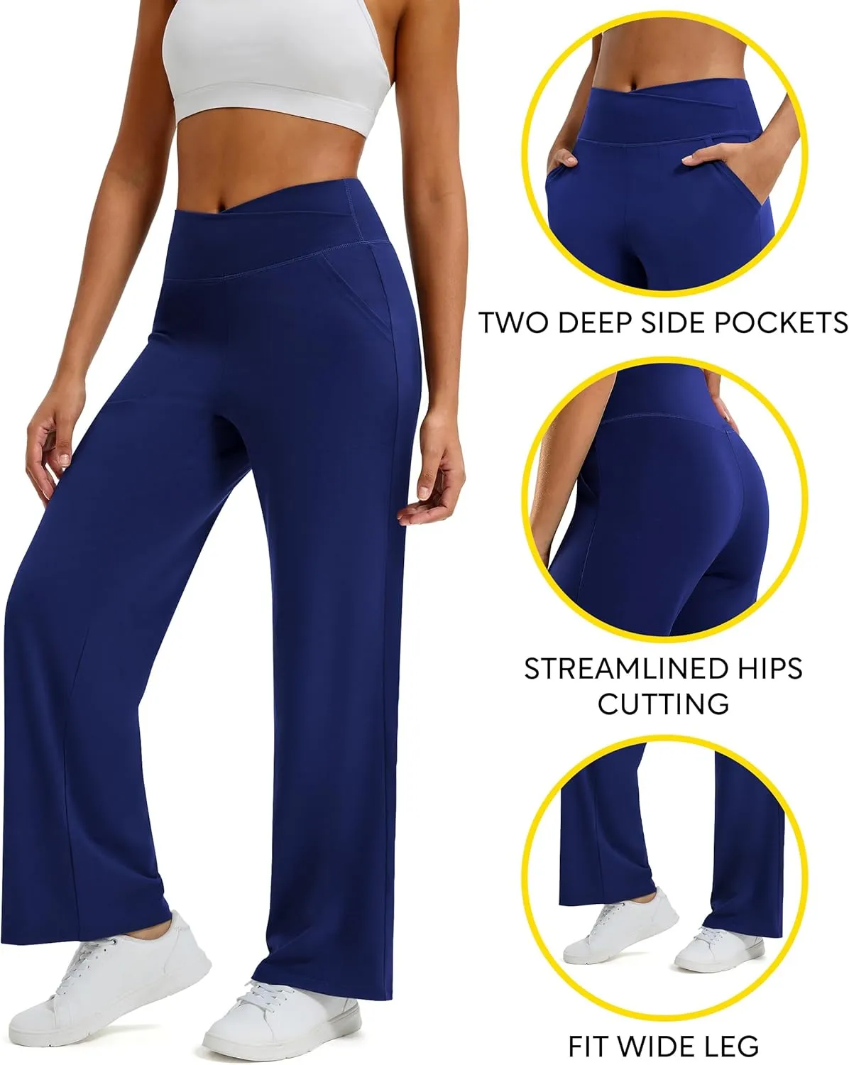 Maxbee Wide Leg Pants for Women Casual Work Pants Crossover High Waisted Yoga Pants with Pockets