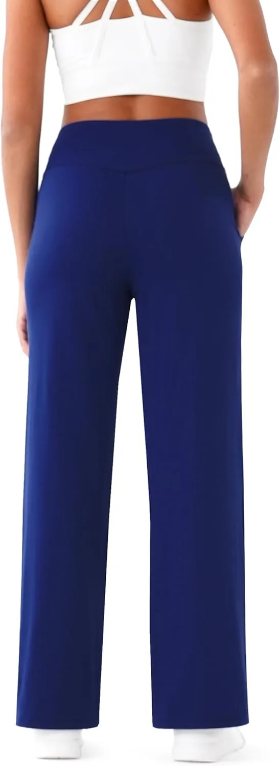Maxbee Wide Leg Pants for Women Casual Work Pants Crossover High Waisted Yoga Pants with Pockets