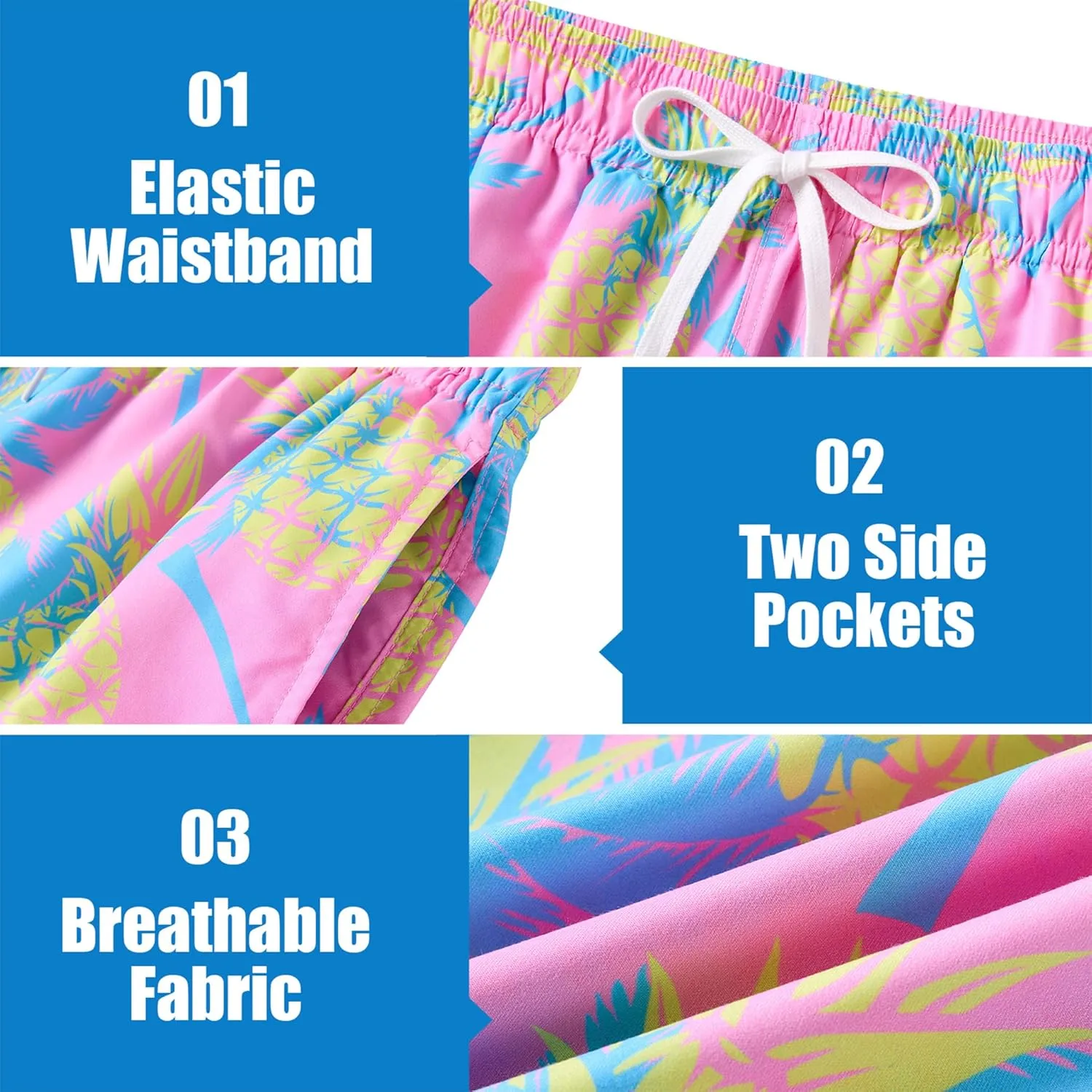 Men Swim Trunks with Compression Liner Men's 2 in 1 Bathing Suits 7 Inch Hawaiian Board Shorts