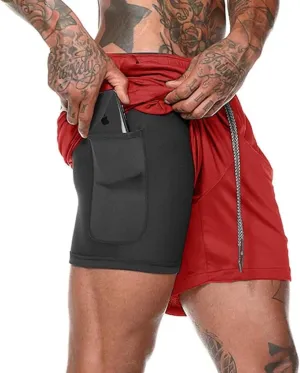 Men’s 2 in 1 Running Shorts, Workout Gym Athletic Shorts for Men Quick Dry Lightweight Training Shorts with Pockets