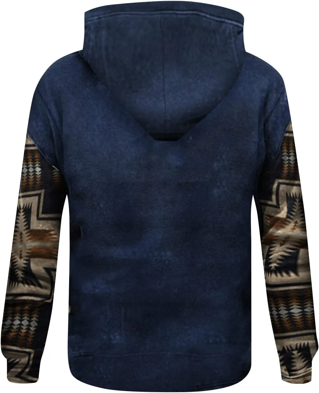 Mens Aztec Hoodie Western Hooded Sweatshirt Casual Vintage Long Sleeve Drawstring Cowboy Pullover with Pocket
