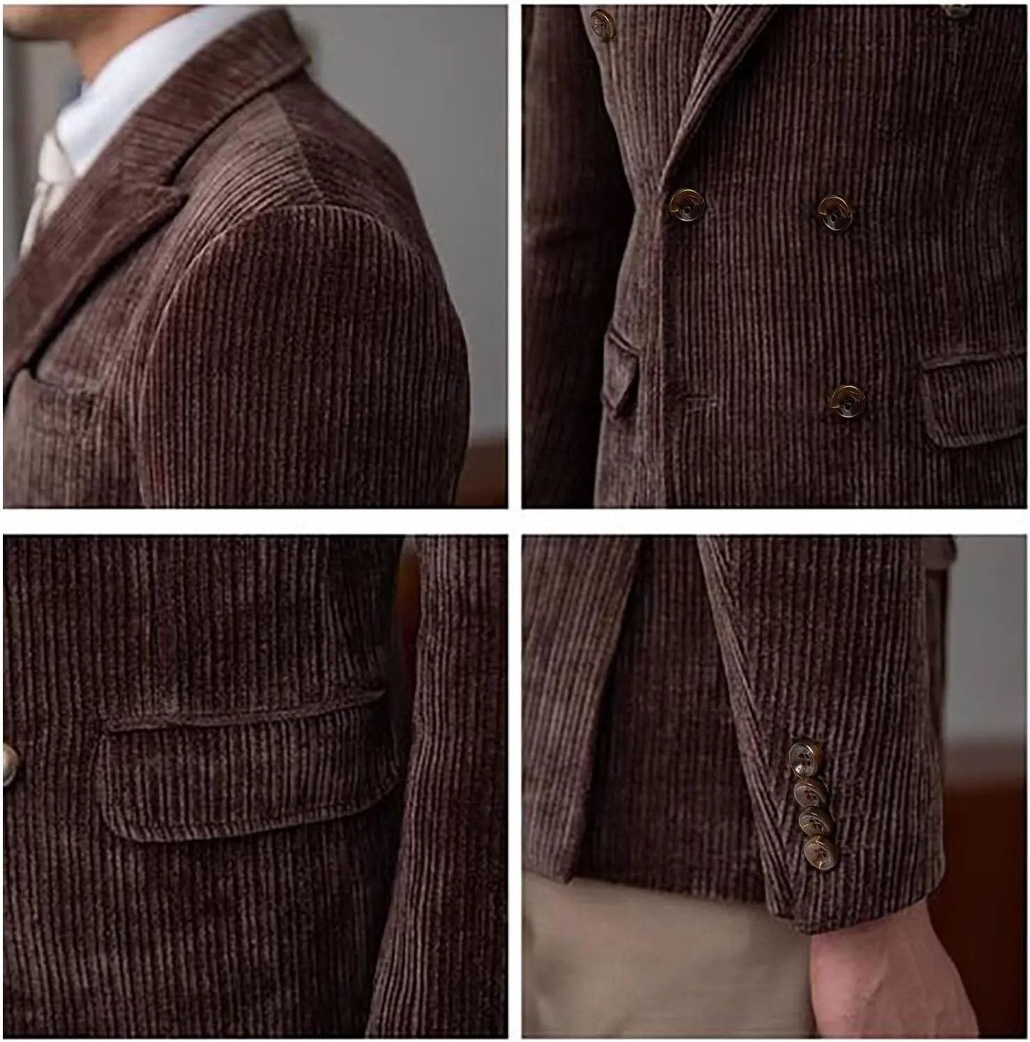 Mens Blazer Corduroy Suit Jacket Double Breasted Sports Jackets for Men Slim Fit Casual Sports Coat for Business
