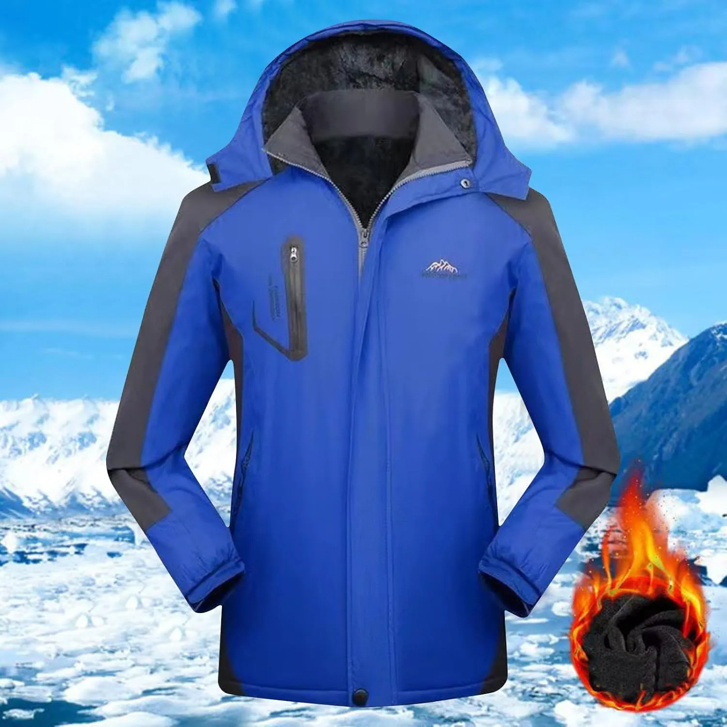 Men's Bomber Fleece Jacket Hooded Waterproof Thermal Windproof Jackets Sherpa Zip Up Winter Hiking Travel Coat