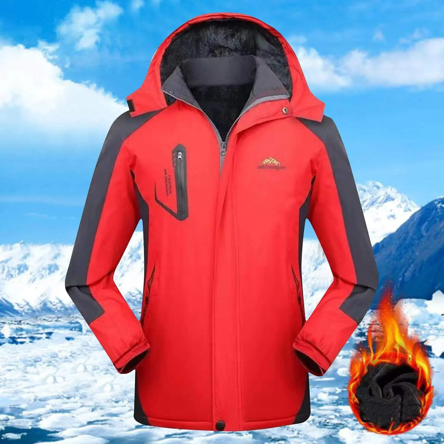 Men's Bomber Fleece Jacket Hooded Waterproof Thermal Windproof Jackets Sherpa Zip Up Winter Hiking Travel Coat