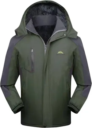 Men's Bomber Fleece Jacket Hooded Waterproof Thermal Windproof Jackets Sherpa Zip Up Winter Hiking Travel Coat