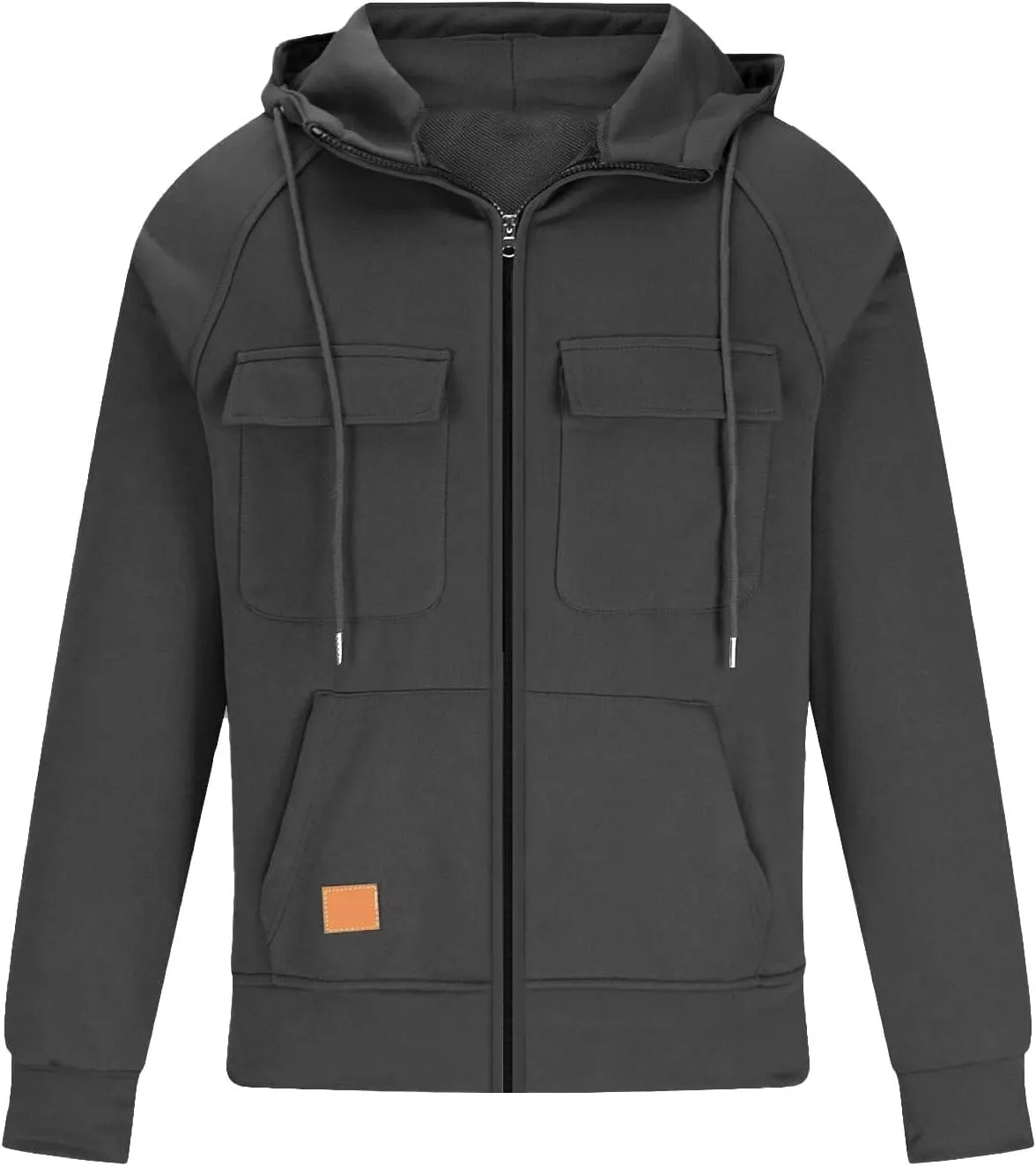 Mens Cargo Hoodies Casual Lightweight Full Zip Drawstring Tactical Hooded Sweatshirts Workout Athletic Jackets Outwear