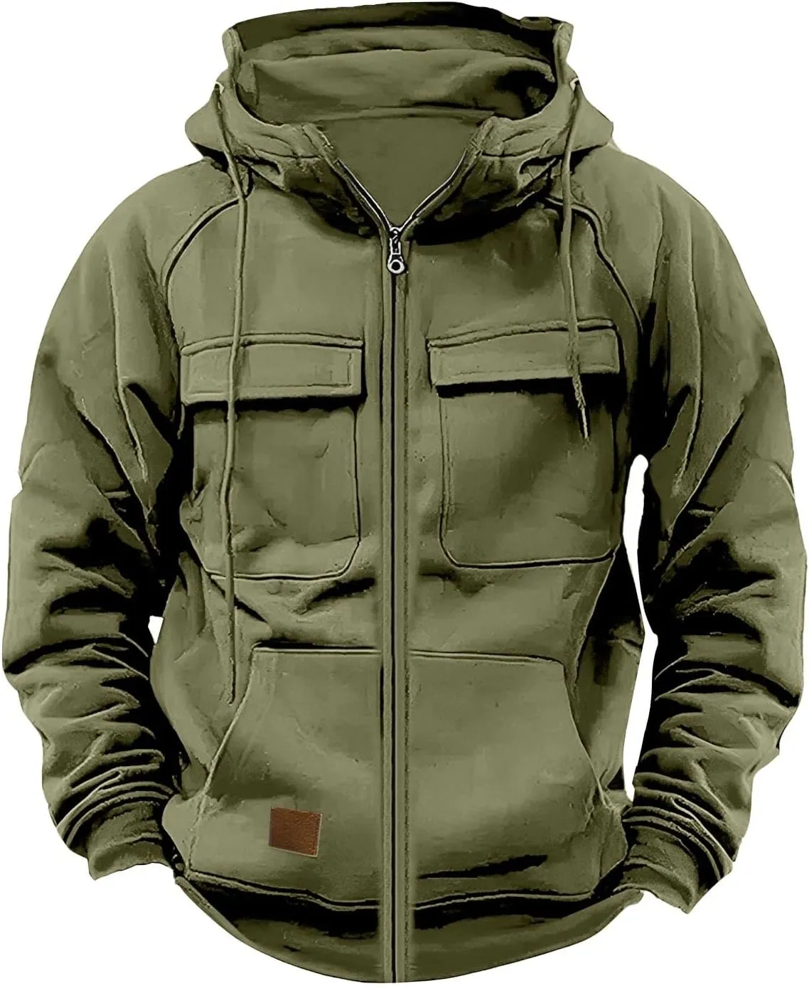 Mens Cargo Hoodies Casual Lightweight Full Zip Drawstring Tactical Hooded Sweatshirts Workout Athletic Jackets Outwear