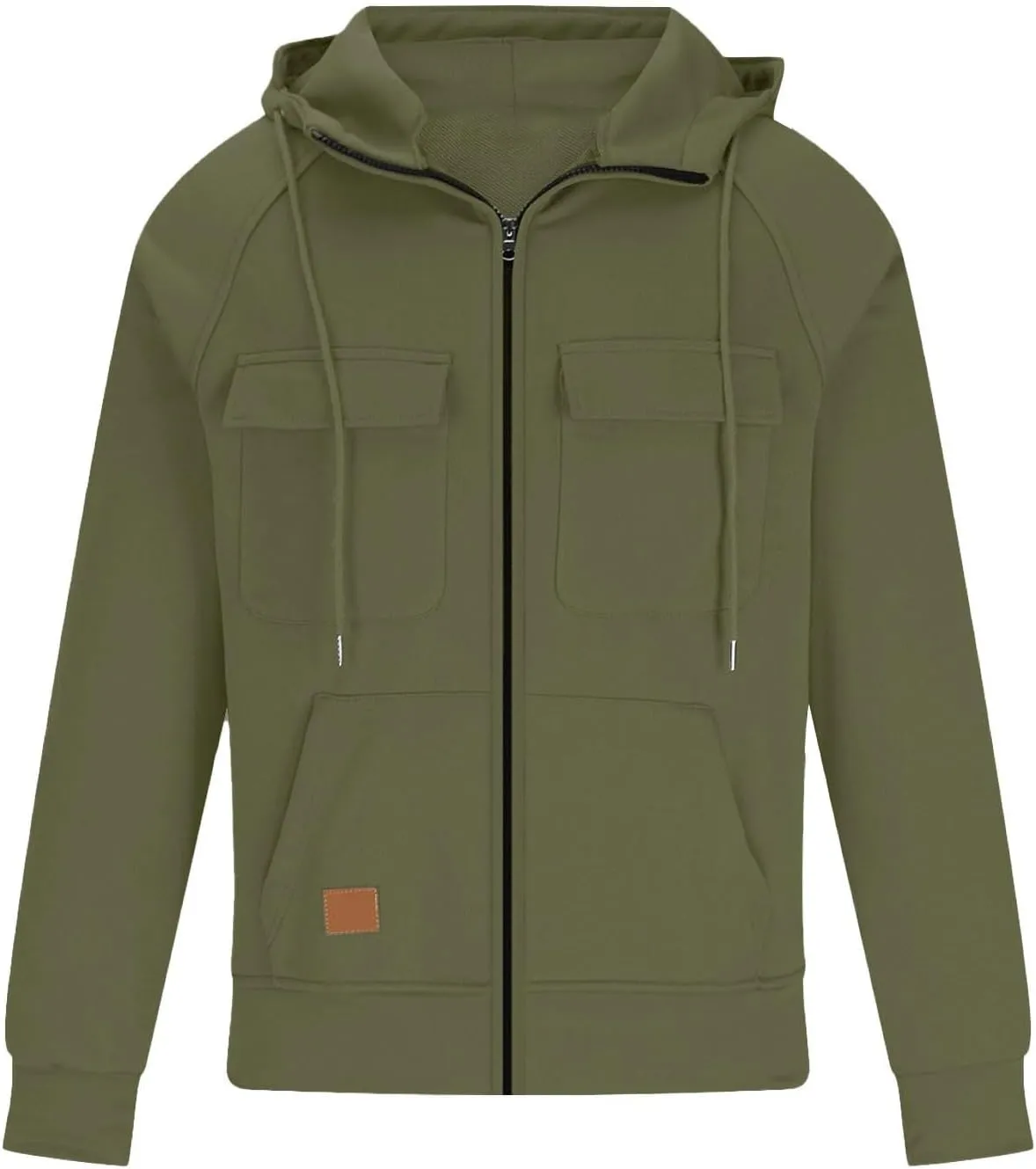 Mens Cargo Hoodies Casual Lightweight Full Zip Drawstring Tactical Hooded Sweatshirts Workout Athletic Jackets Outwear