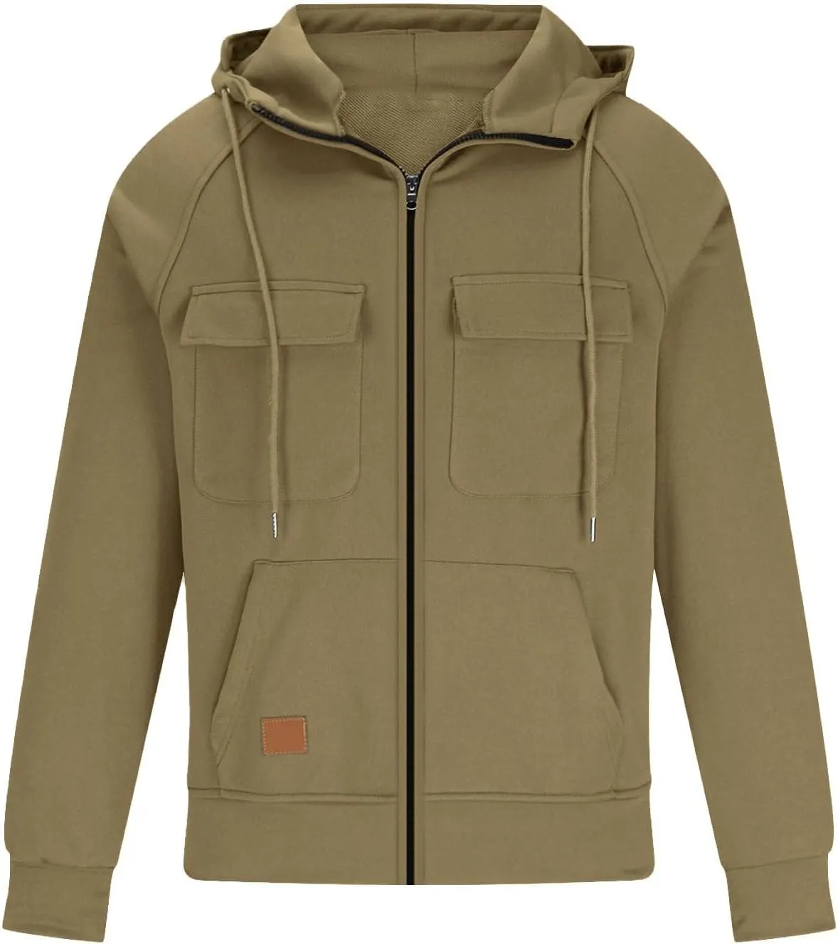 Mens Cargo Hoodies Casual Lightweight Full Zip Drawstring Tactical Hooded Sweatshirts Workout Athletic Jackets Outwear