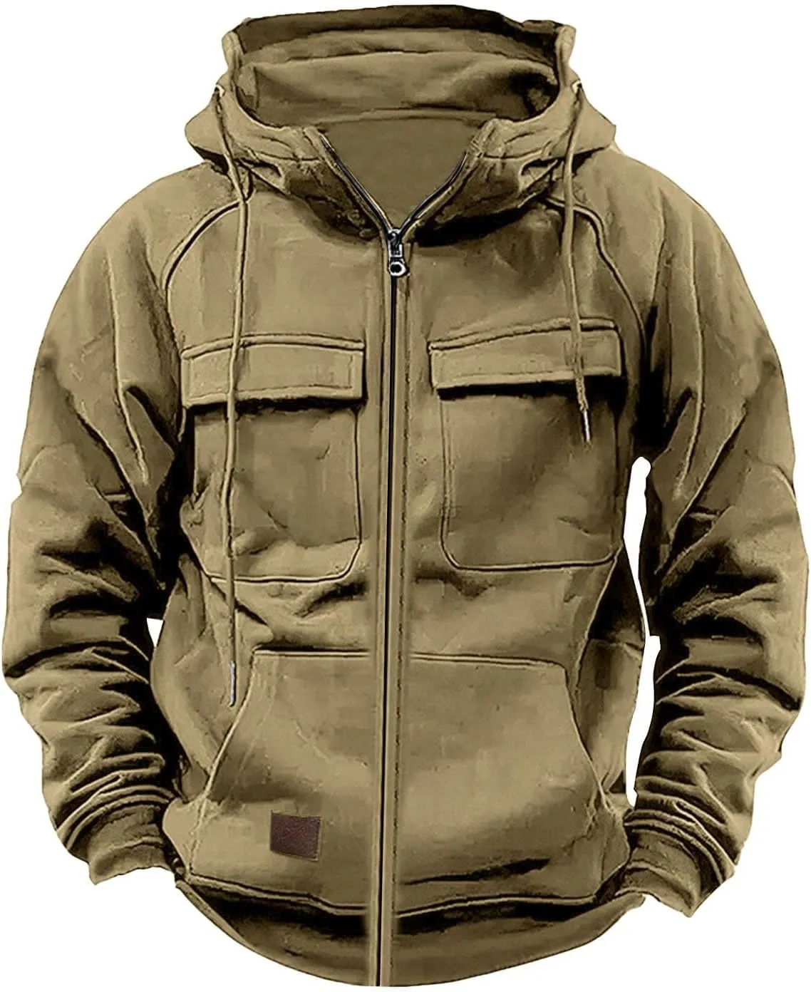 Mens Cargo Hoodies Casual Lightweight Full Zip Drawstring Tactical Hooded Sweatshirts Workout Athletic Jackets Outwear