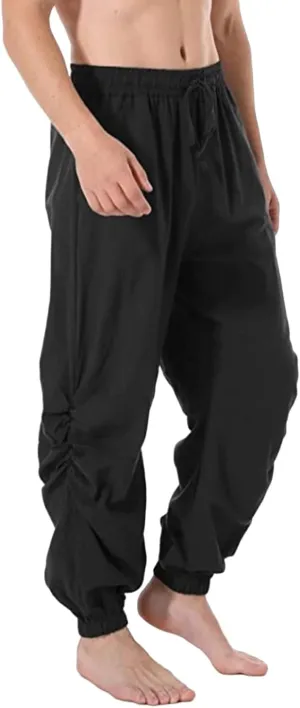 Men's Casual Cotton Linen Pants Elastic Waist Drawstring Yoga Jogger Pirate Pants for Yoga Jogging Lounging