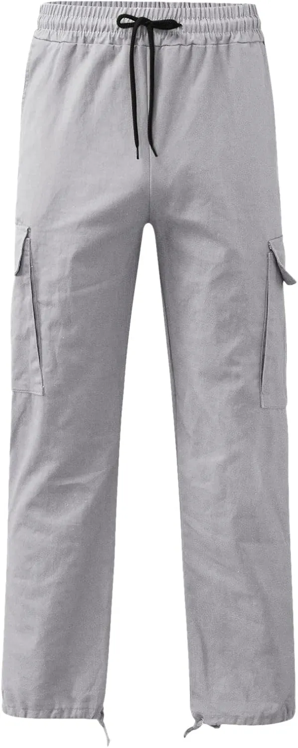 Mens Casual Waist Color Sports Hat Woven Pocket Foot Rope Solid Pants Street Cargo Tie Men Cargo Pants with