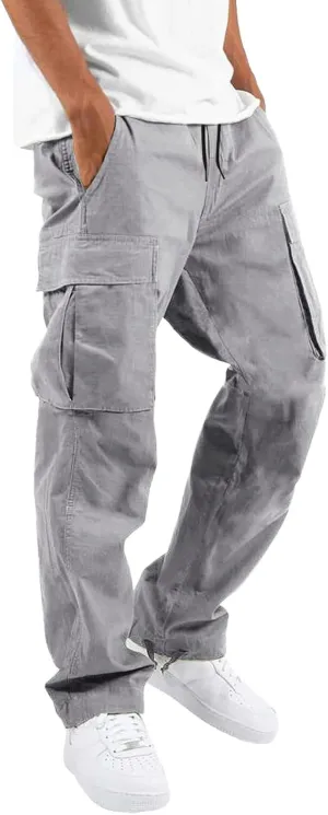 Mens Casual Waist Color Sports Hat Woven Pocket Foot Rope Solid Pants Street Cargo Tie Men Cargo Pants with