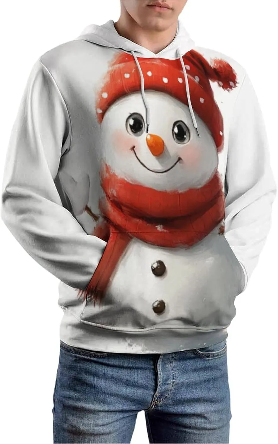 Mens Christmas Oversized Pullover Hoodies Fashion Western Xmas Graphic Long Sleeve Sweatshirt with Kangaroo Pocket