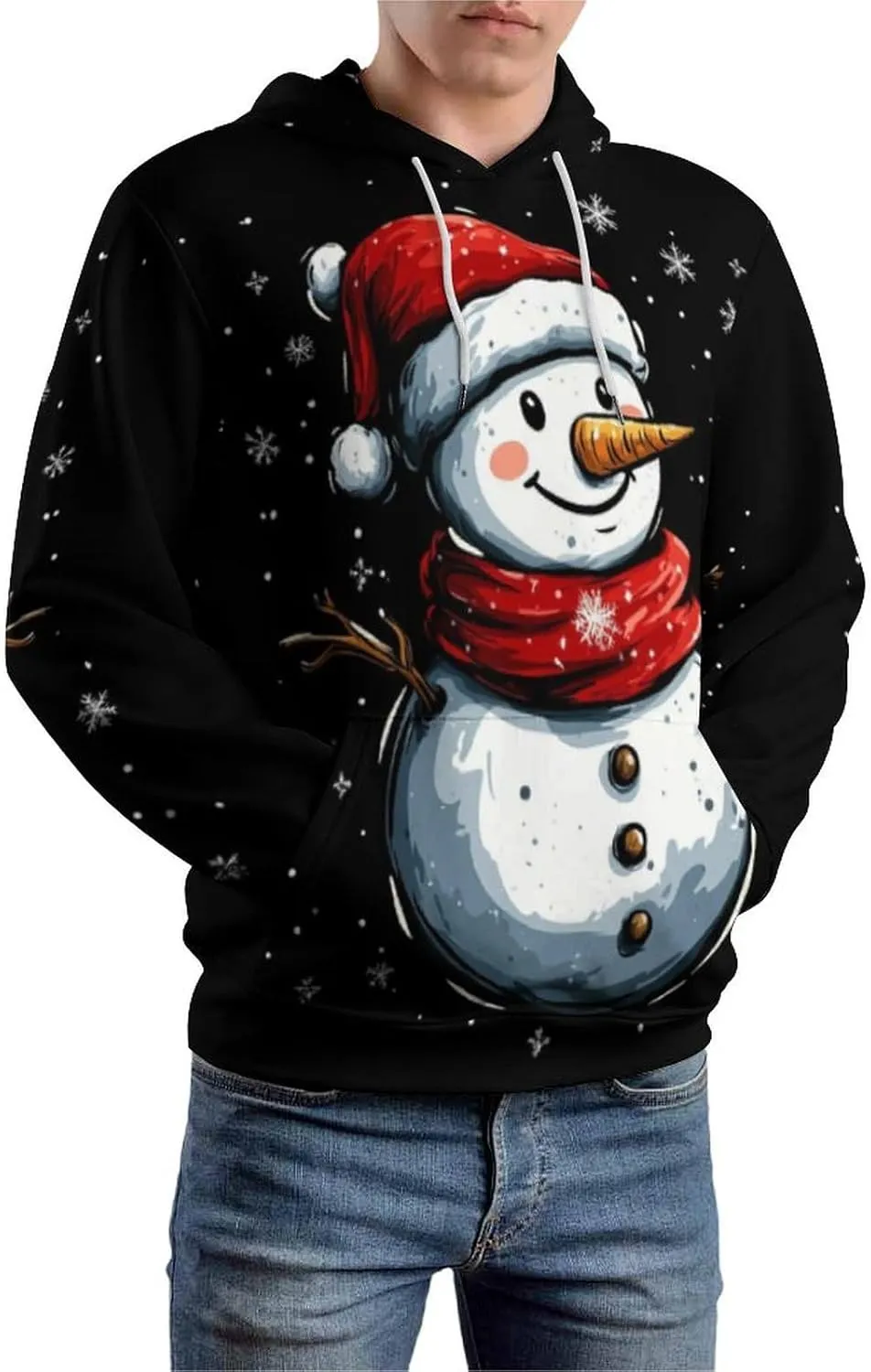 Mens Christmas Oversized Pullover Hoodies Fashion Western Xmas Graphic Long Sleeve Sweatshirt with Kangaroo Pocket