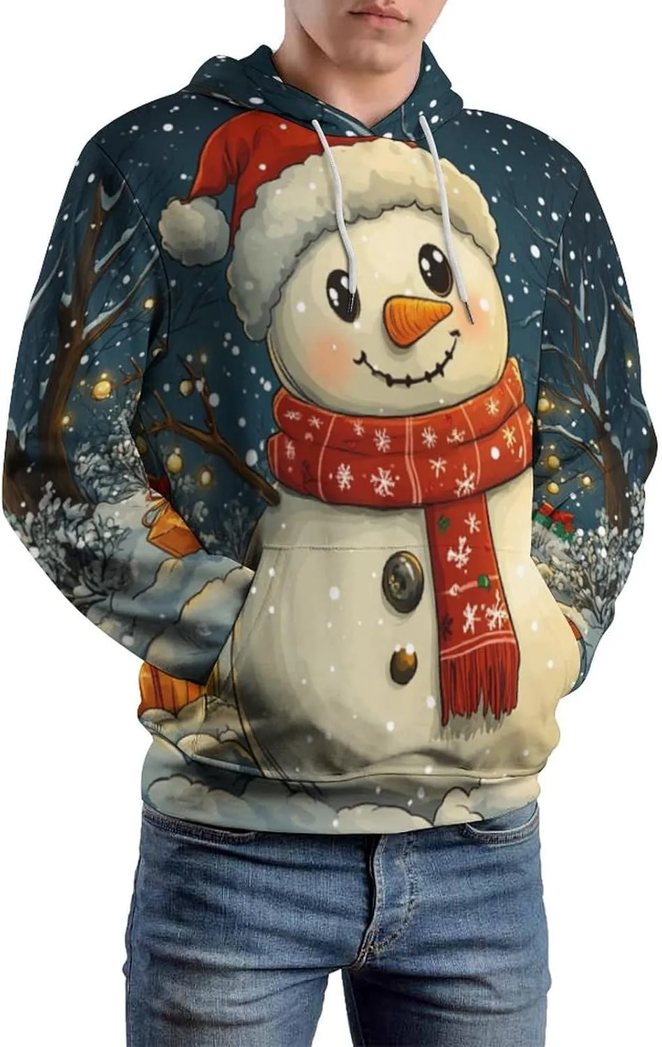 Mens Christmas Oversized Pullover Hoodies Fashion Western Xmas Graphic Long Sleeve Sweatshirt with Kangaroo Pocket