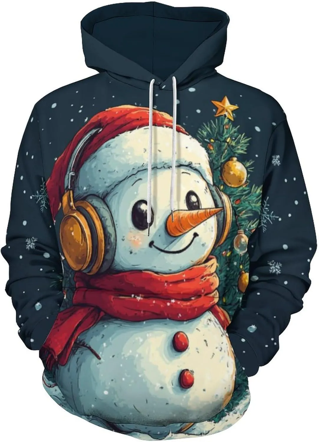 Mens Christmas Oversized Pullover Hoodies Fashion Western Xmas Graphic Long Sleeve Sweatshirt with Kangaroo Pocket