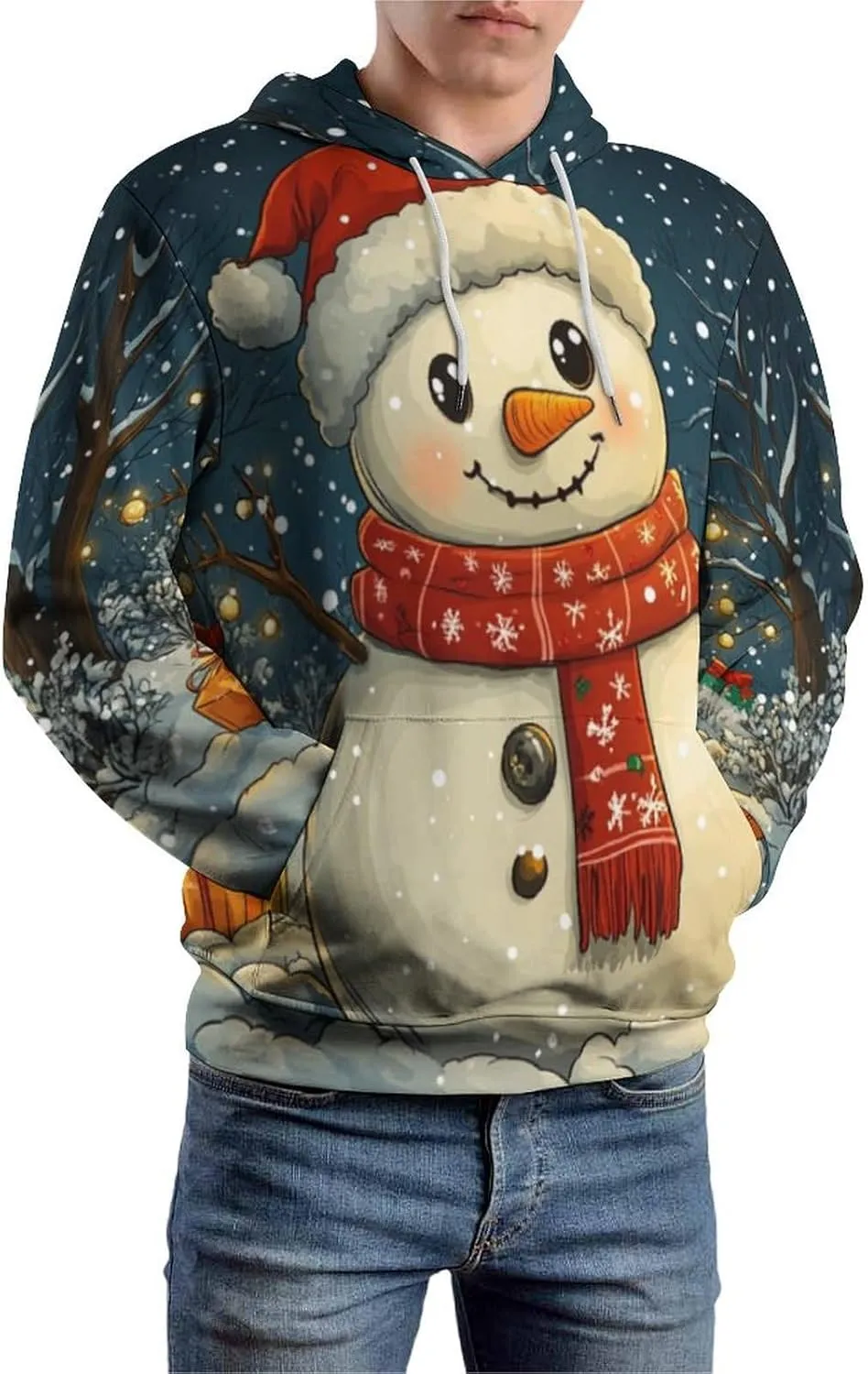Mens Christmas Oversized Pullover Hoodies Fashion Western Xmas Graphic Long Sleeve Sweatshirt with Kangaroo Pocket