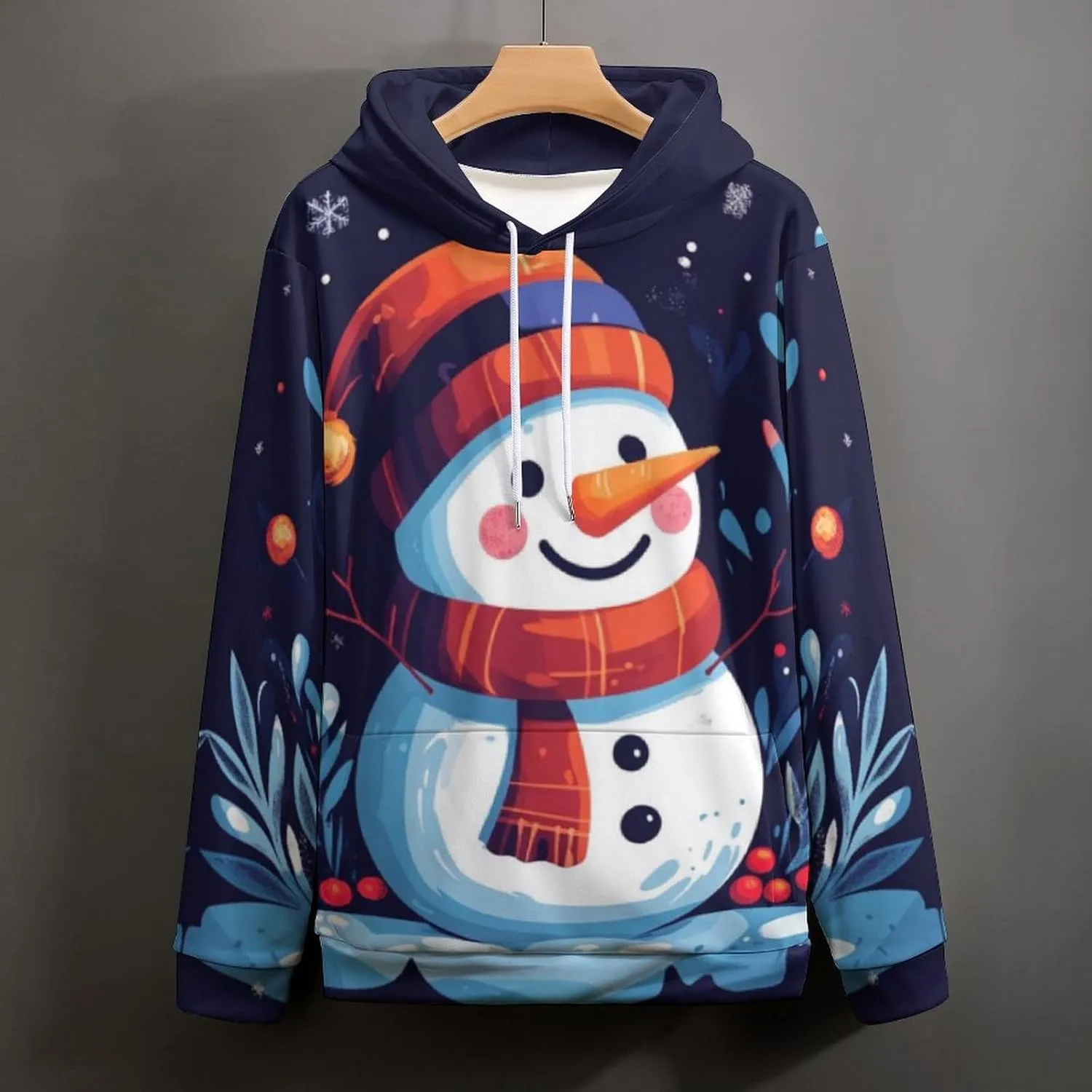 Mens Christmas Oversized Pullover Hoodies Fashion Western Xmas Graphic Long Sleeve Sweatshirt with Kangaroo Pocket