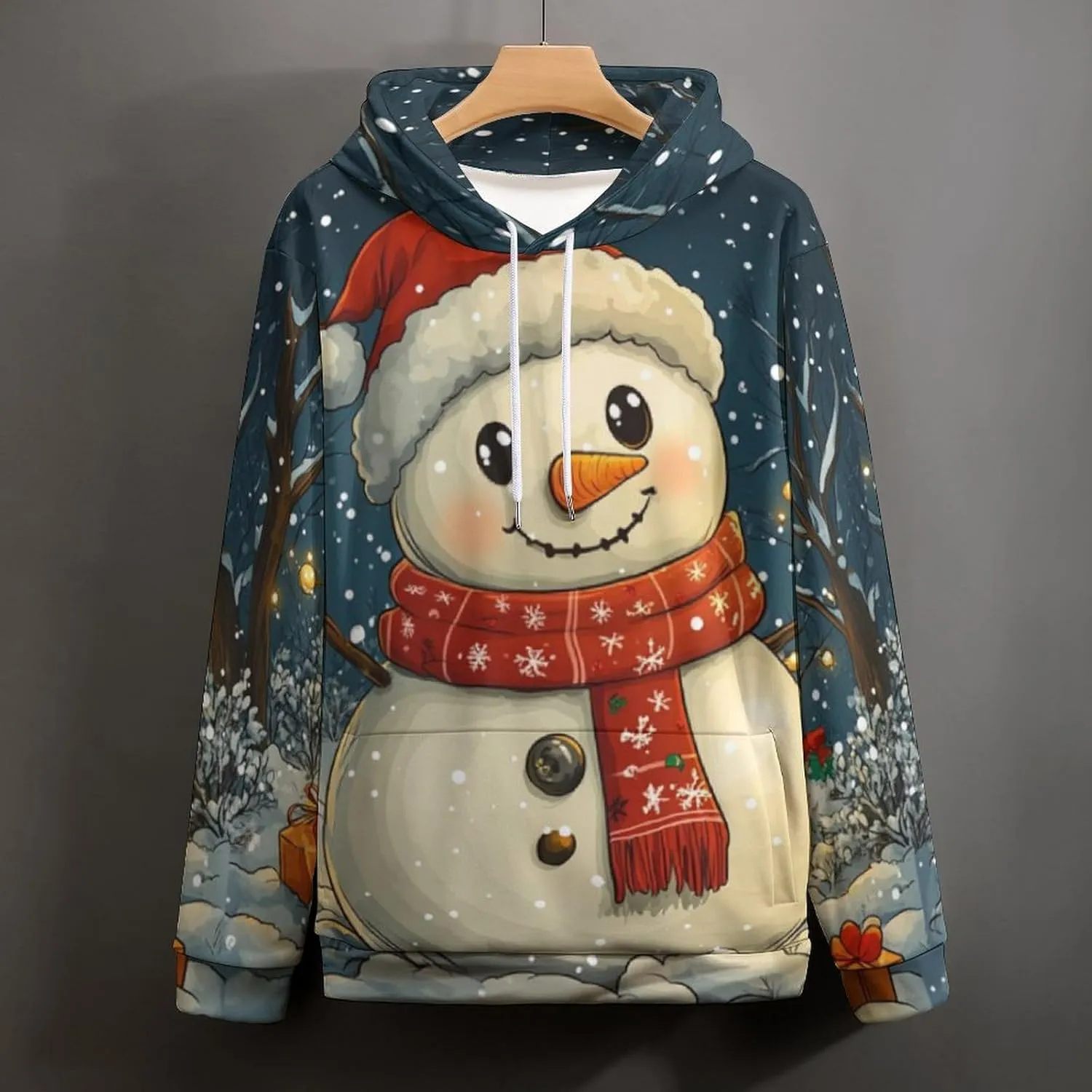 Mens Christmas Oversized Pullover Hoodies Fashion Western Xmas Graphic Long Sleeve Sweatshirt with Kangaroo Pocket