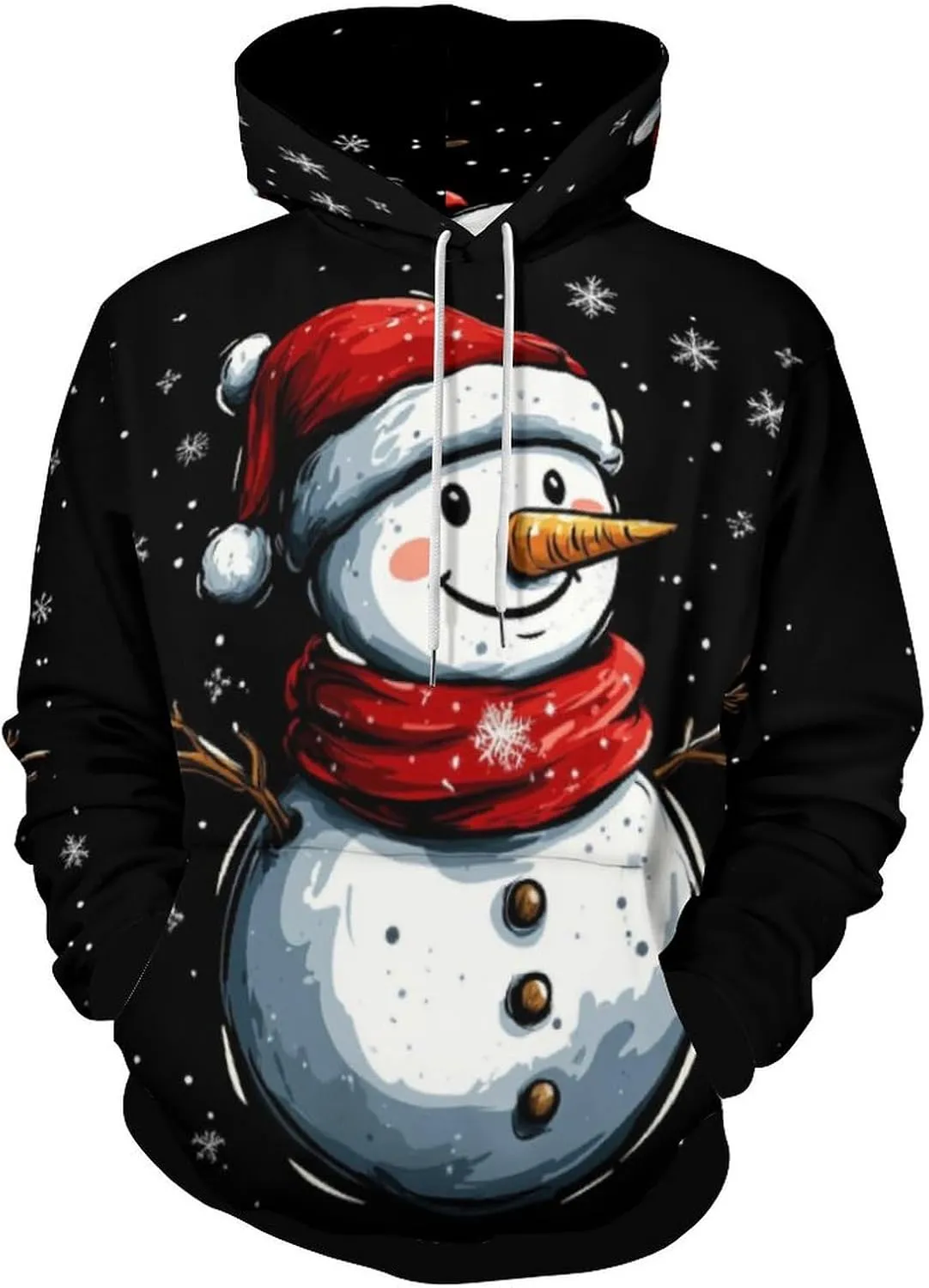 Mens Christmas Oversized Pullover Hoodies Fashion Western Xmas Graphic Long Sleeve Sweatshirt with Kangaroo Pocket