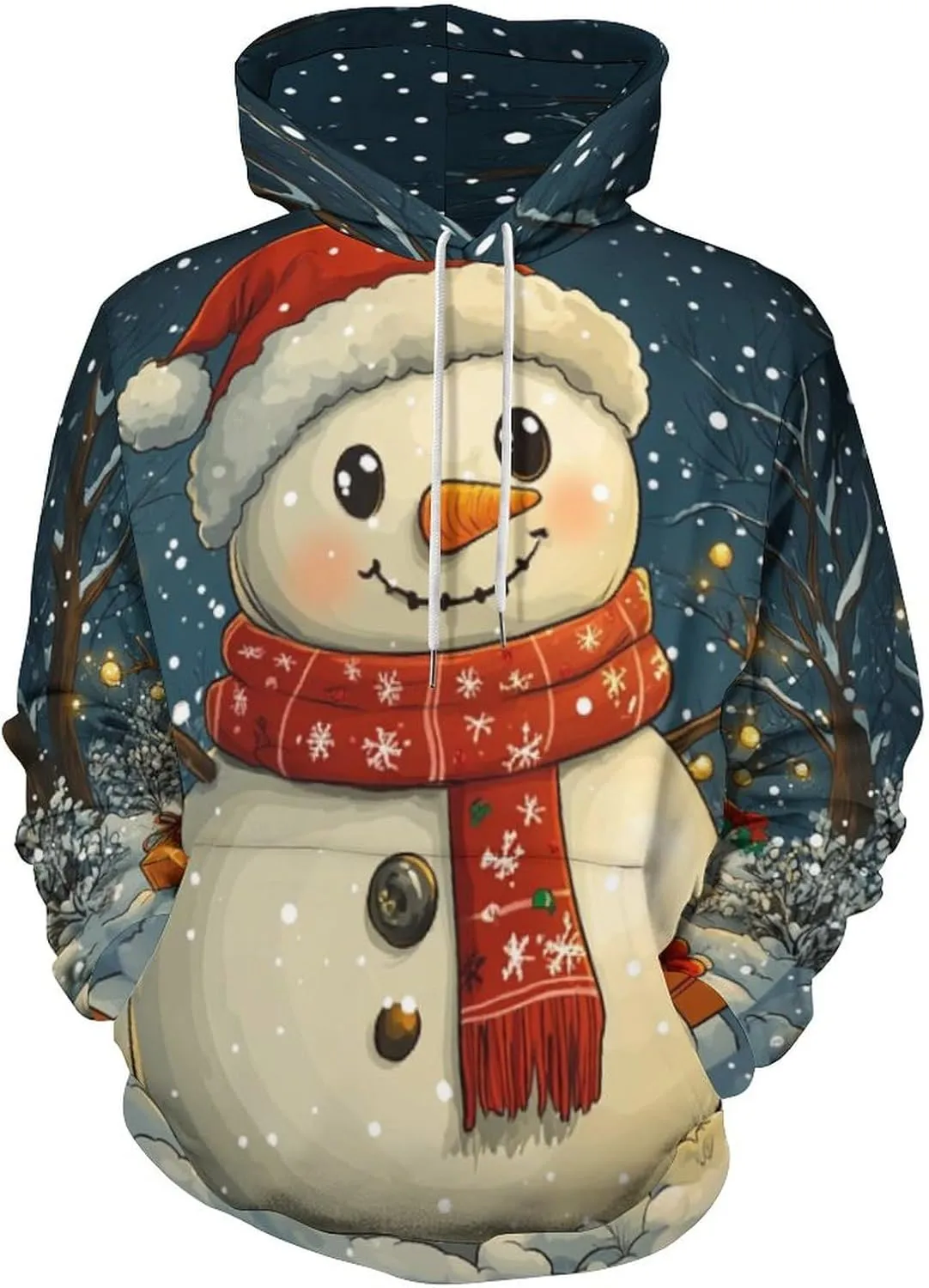 Mens Christmas Oversized Pullover Hoodies Fashion Western Xmas Graphic Long Sleeve Sweatshirt with Kangaroo Pocket