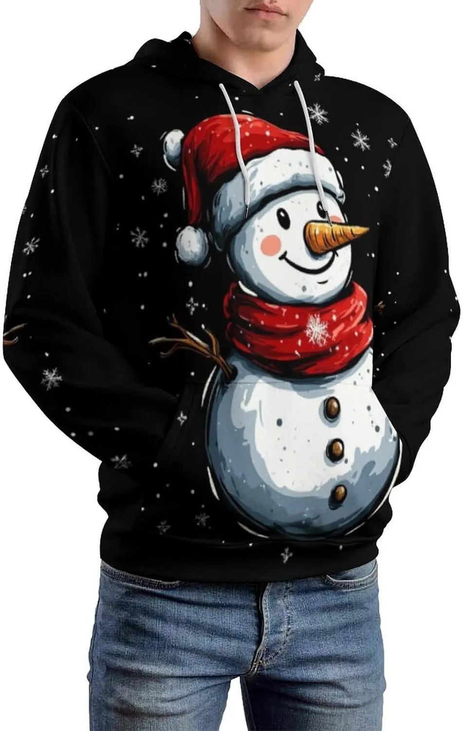Mens Christmas Oversized Pullover Hoodies Fashion Western Xmas Graphic Long Sleeve Sweatshirt with Kangaroo Pocket